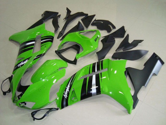 2007-2008 Kawasaki ZX6R Motorcycle Fairings - Green and Silver Stripe Canada