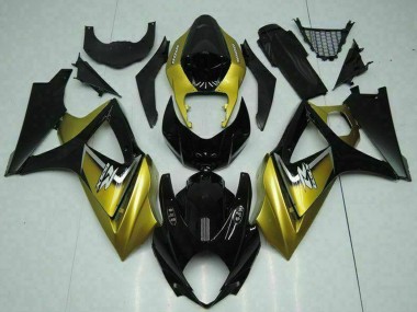 2007-2008 Suzuki GSXR 1000 Motorcycle Fairings - Gold Glossy Black Silver Decal Canada
