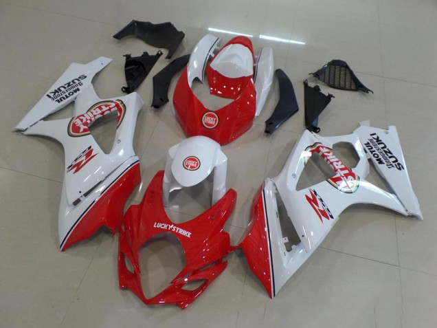 2007-2008 Suzuki GSXR 1000 Motorcycle Fairing - White Red Lucky Strike Canada