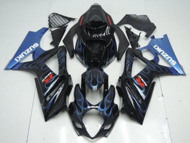 2007-2008 Suzuki GSXR 1000 Motorcycle Fairing Kits - Glossy Black Blue Flame Canada