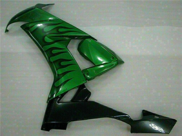 2008-2010 Kawasaki ZX10R Motorcycle Fairings - Glossy Black Green Flame Canada