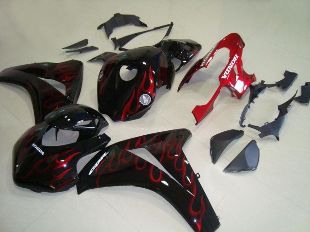 2008-2011 Honda CBR1000RR Motorcycle Fairings - Glossy Black Red Flame Racing Canada