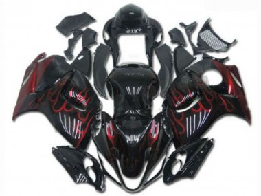 2008-2020 Suzuki GSXR 1300 Hayabusa Motorcycle Fairings - Glossy Black Red Flame Canada