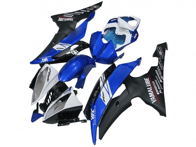 2008-2016 Yamaha YZF R6 Motorcycle Fairings - White Blue Matte Black Yamalube Canada