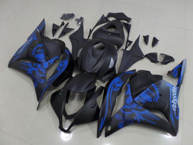 2009-2012 Honda CBR600RR Motorcycle Fairings - Matte Black Blue Skull Canada
