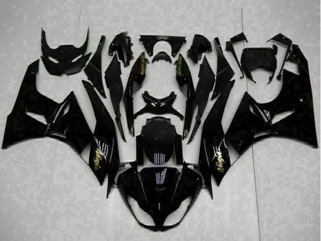2009-2012 Kawasaki ZX6R Motorcycle Fairings - Glossy Black Gold Ninja Canada