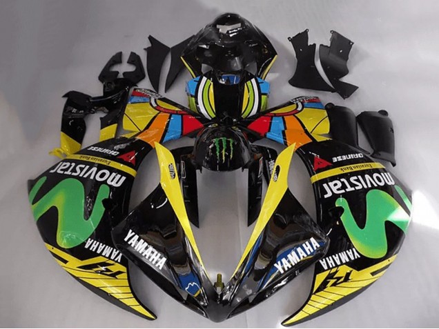 2012-2014 Yamaha YZF R1 Motorcycle Fairings - Glossy Black Yellow Green White Blue MoviStar Monster Canada