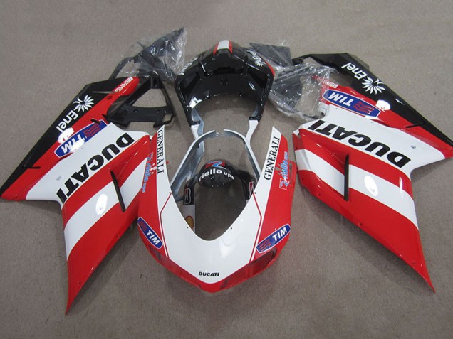 2007-2014 Ducati 1098 Motorcycle Fairings - Red White Black Generali Tim Canada