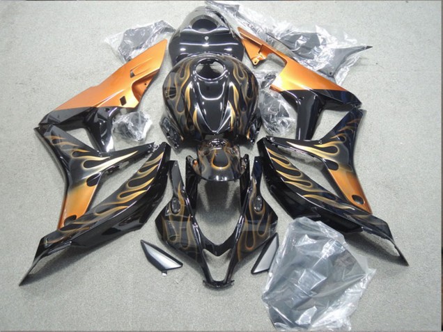 2004-2005 Honda CBR1000RR Motorcycle Fairings - Glossy Black Gold Flame Canada