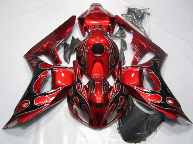 2006-2007 Honda CBR1000RR Motorcycle Fairing - Red Glossy Black Flame Canada
