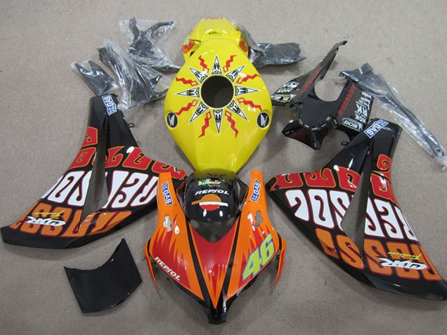 2008-2011 Honda CBR1000RR Motorcycle Fairings - Yellow Orange Glossy Black Rossi Repsol 46 Canada