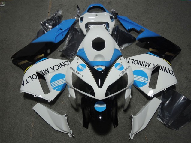2005-2006 Honda CBR600RR Motorcycle Fairing - White Blue Glossy Black Konica Minolta Canada