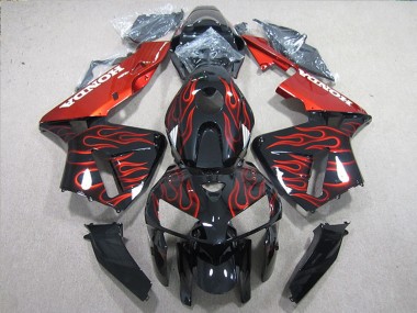 2005-2006 Honda CBR600RR Bike Fairings - Glossy Black Red Flame Canada