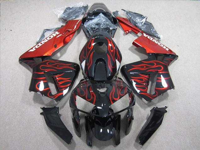 2005-2006 Honda CBR600RR Bike Fairings - Glossy Black Red Flame Canada