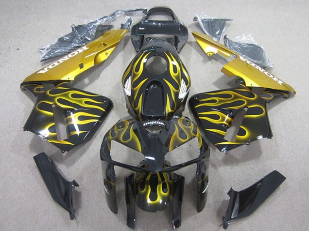 2005-2006 Honda CBR600RR Motorcycle Fairings - Glossy Black Yellow Flame Canada