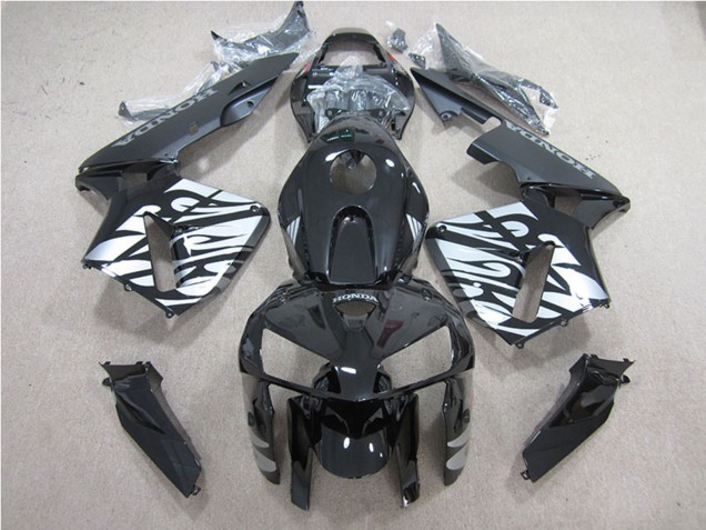 2005-2006 Honda CBR600RR Motorcycle Fairing - Glossy Black Silver Flame Canada