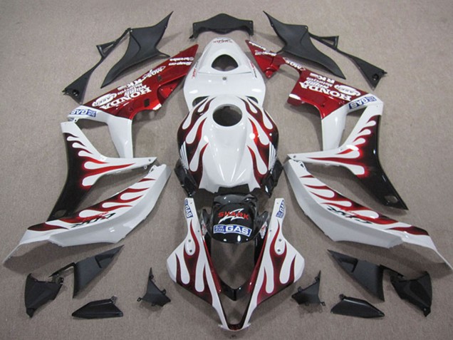2007-2008 Honda CBR600RR Motorcycle Fairings - White Red Glossy Black Flame Canada