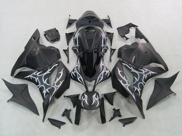 2007-2008 Honda CBR600RR Motorcycle Fairings - Matte Black Silver Flame Canada