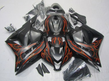 2009-2012 Honda CBR600RR Motorcycle Fairings - Matte Black Orange Flame Canada
