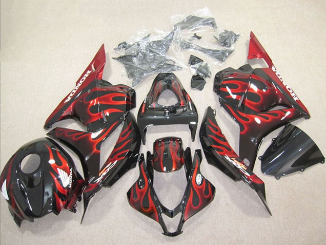 2009-2012 Honda CBR600RR Motorcycle Fairing - Glossy Black Red Flame Canada