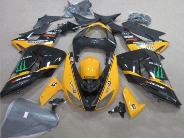 2006-2007 Kawasaki ZX10R Motorcycle Fairings - Glossy Black Yellow Green Touch4 Monster Canada