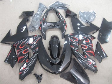 2006-2007 Kawasaki ZX10R Motorcycle Fairings - Glossy Black Red White Flame Canada