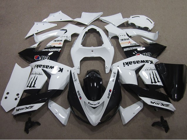 2006-2007 Kawasaki ZX10R Motorcycle Fairings - White Glossy Black Elf Touch4 Monster Energy Canada