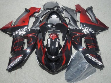 2006-2007 Kawasaki ZX10R Motorcycle Fairings - Glossy Black Red Flame Alstare Corona Extra Canada