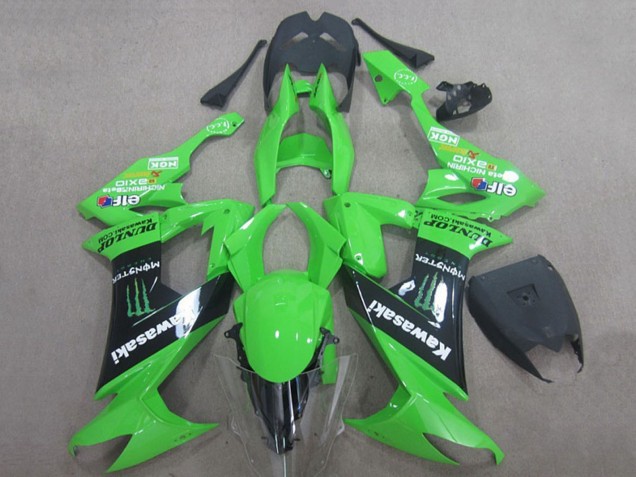 2008-2010 Kawasaki ZX10R Motorcycle Fairings - Green Black Monster Energy Elf Dunlop Canada