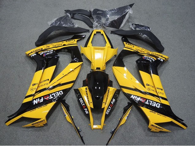 2011-2015 Kawasaki ZX10R Motorcycle Fairings - Yellow Glossy Black Delt Fin Canada