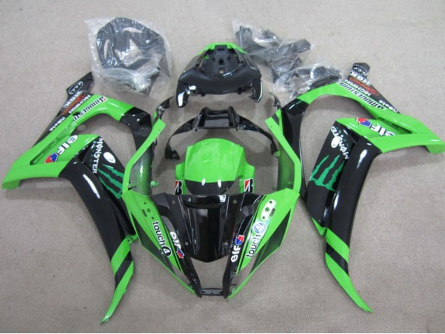 2011-2015 Kawasaki ZX10R Motorcycle Fairings - Green Glossy Black Green Elf Touch4 Monster Canada
