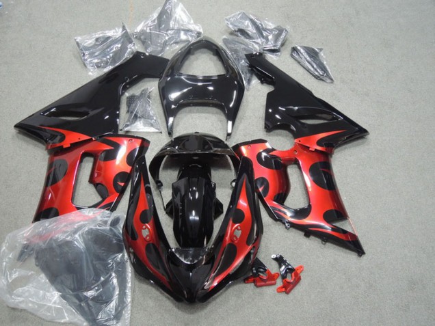 2005-2006 Kawasaki ZX6R Motorcycle Fairings - Glossy Black Red Canada