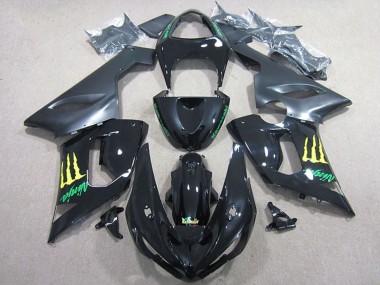 2005-2006 Kawasaki ZX6R Motorcycle Fairing - Glossy Black Yellow Monster Canada