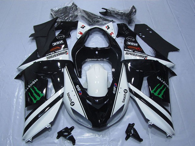 2007-2008 Kawasaki ZX6R Motorcycle Fairings - Black White Monster Touch4 Canada