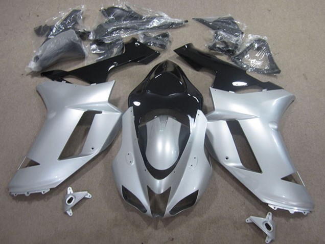 2007-2008 Kawasaki ZX6R Motorcycle Fairings - Silver Black Canada