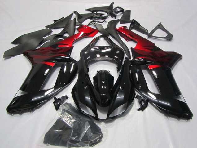 2007-2008 Kawasaki ZX6R Motorcycle Fairings - Black Red Canada
