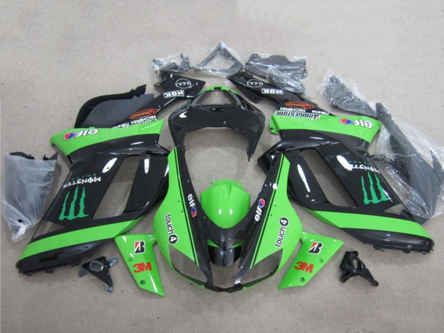 2007-2008 Kawasaki ZX6R Motorcycle Fairings - Green Black 3M Monster Canada