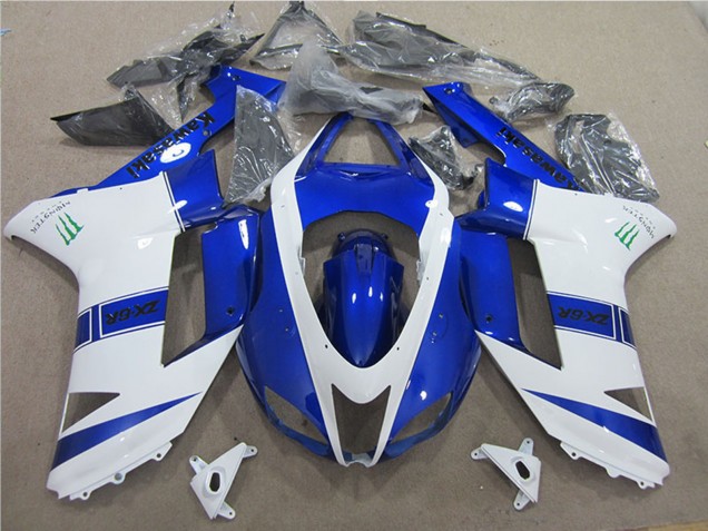 2007-2008 Kawasaki ZX6R Motorcycle Fairings - Blue White Monster Canada