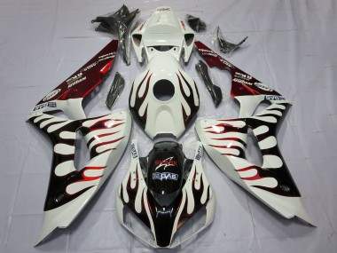 2006-2007 Honda CBR1000RR Motorcycle Fairings - White Red Glossy Black Flame Canada