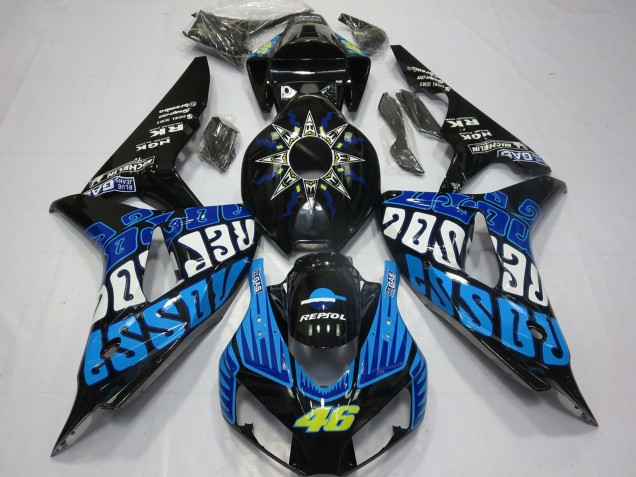 2006-2007 Honda CBR1000RR Motorcycle Fairings - Glossy Black Blue Rossi 46 Canada