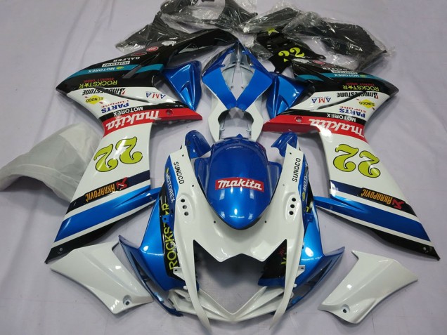 2007-2008 Suzuki GSXR 1000 Motorcycle Fairings - White Blue Red Black Motul 22 Canada