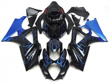 2007-2008 Suzuki GSXR 1000 Motorcycle Fairings - Glossy Black Blue Flame Canada