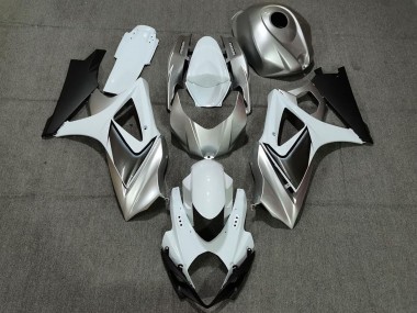 2007-2008 Suzuki GSXR 1000 Motorcycle Fairings - White Silver Black Canada