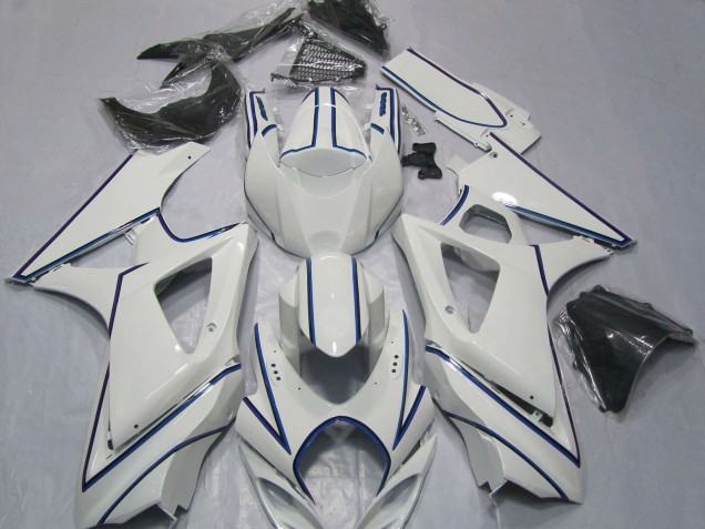 2007-2008 Suzuki GSXR 1000 Motorcycle Fairings - Glossy White Blue Pinstripe Canada