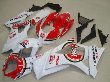 2007-2008 Suzuki GSXR 1000 Motorcycle Fairings - White Red Lucky Strike Canada