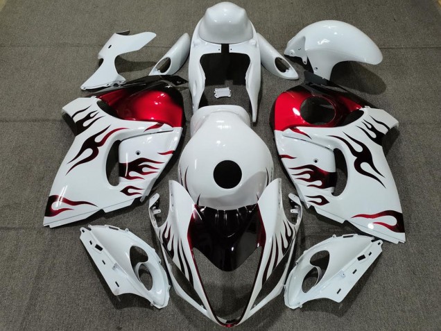2008-2020 Suzuki GSXR 1300 Motorcycle Fairings - Glossy White Red Flame Canada