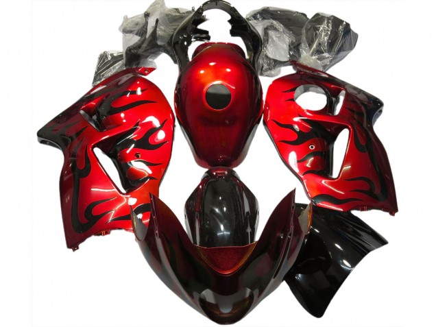 1996-2007 Suzuki GSXR 1300 Motorcycle Fairings - Red Black Flame Canada