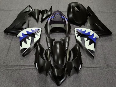 2004-2005 Kawasaki ZX10R Motorcycle Fairings - Matte Black and Dark Blue Shark Canada