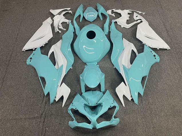 2019-2022 Kawasaki ZX6R Motorcycle Fairings - White Aqua Blue Canada