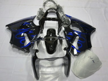 2000-2002 Kawasaki ZX6R Motorcycle Fairing - Glossy Black Blue Flame Canada